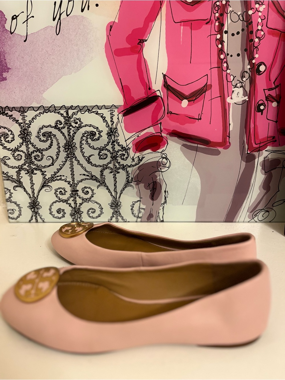 Tory Burch Blush Pink Leather Logo Medallion Ballet Flats - Size 7.5 - Picture 3 of 8